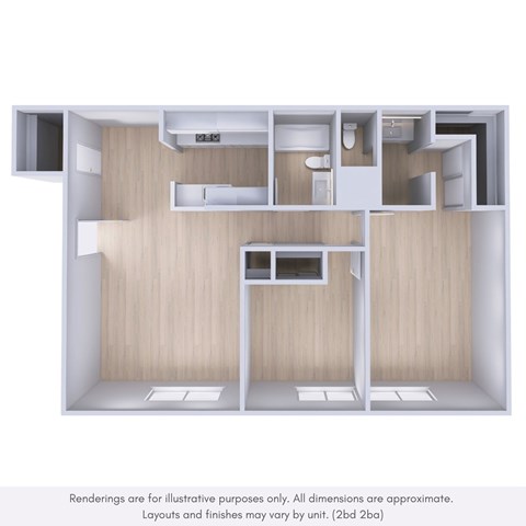 Floor plan for 2 beds, 2 baths, 945 sqft